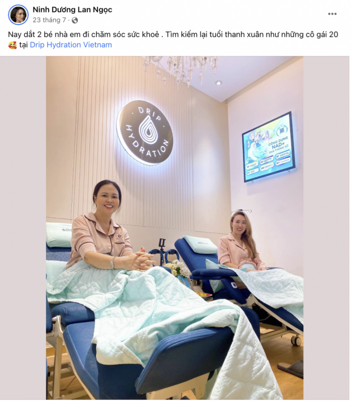Mẹ và em gái Ninh Dương Lan Ngọc trải nghiệm dịch vụ tại Drip Hydration
