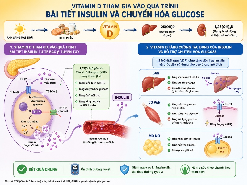 Vitamin D tham gia vào quá trình bài tiết insulin (Nguồn: Internet)
